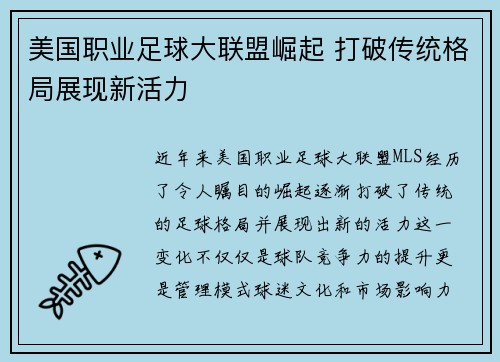 美国职业足球大联盟崛起 打破传统格局展现新活力